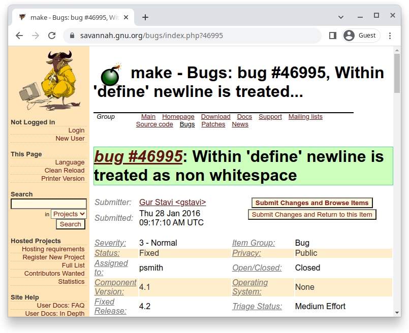 GNU Make bug #46995